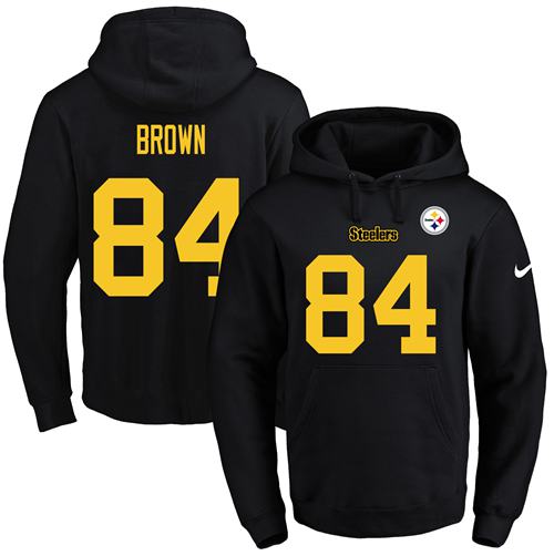Nike Steelers #84 Antonio Brown Black(Gold No.) Name & Number Pullover NFL Hoodie